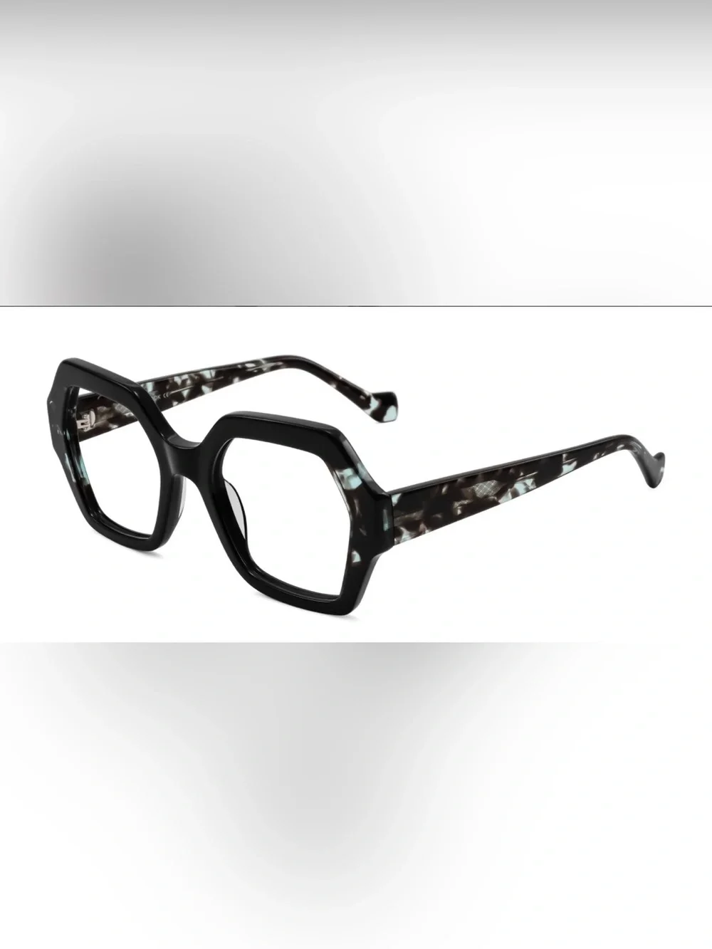 Yesglasses Burka Women's Hexagonal Tortoiseshell Black/Teal 2.0 Reading glasses